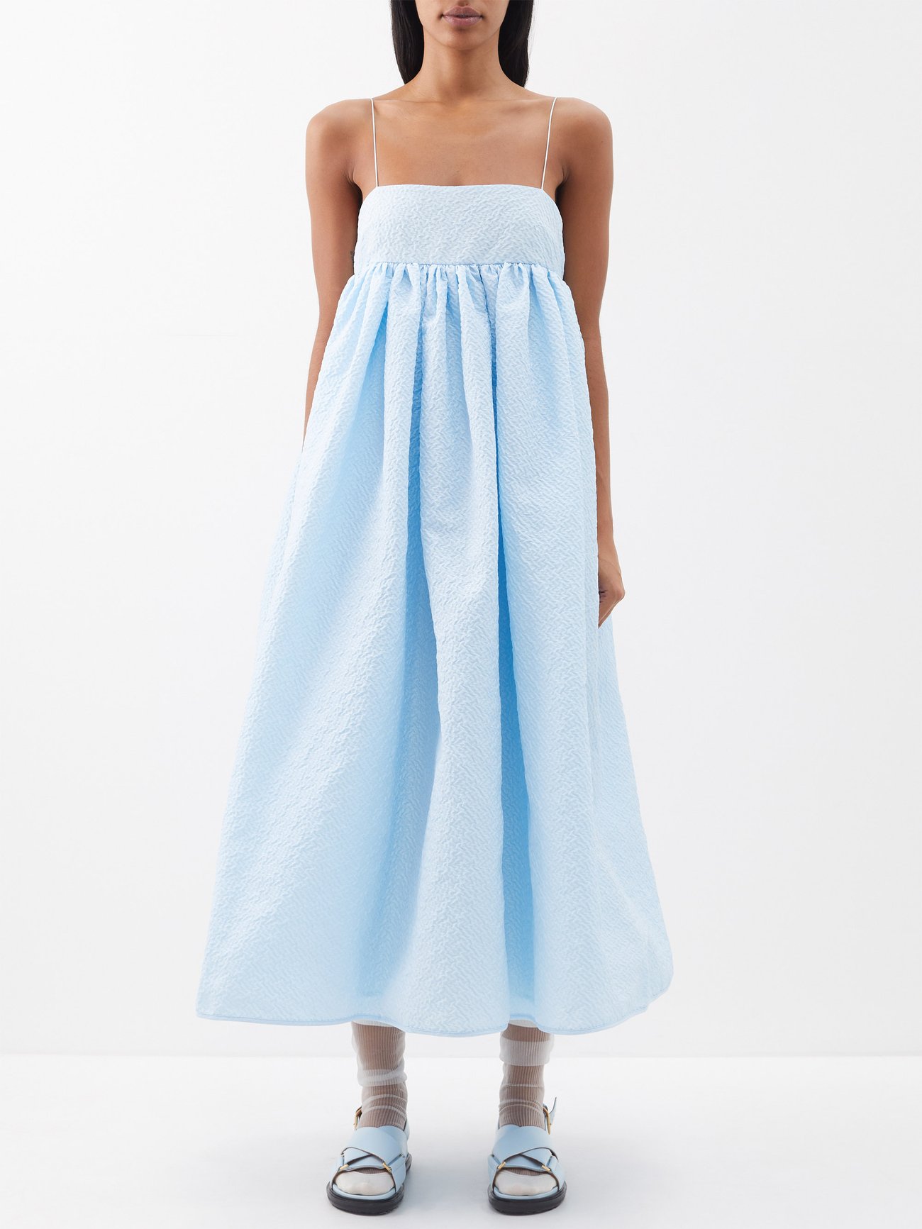 cecilie bahnsen blue dress Cecilie Bahnsen // Blue Karmen Silk-Organza Midi Dress – VSP Consignment