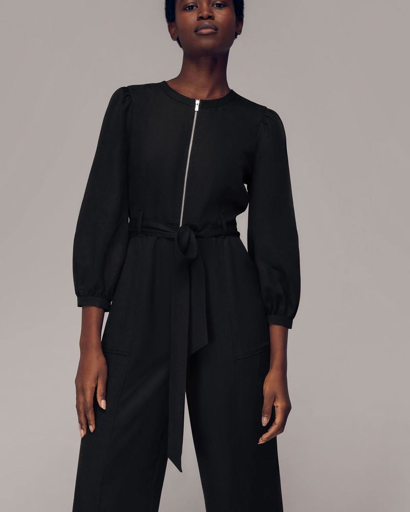 Whistles Josie Zip Front Jumpsuit, Black at John Lewis & Partners