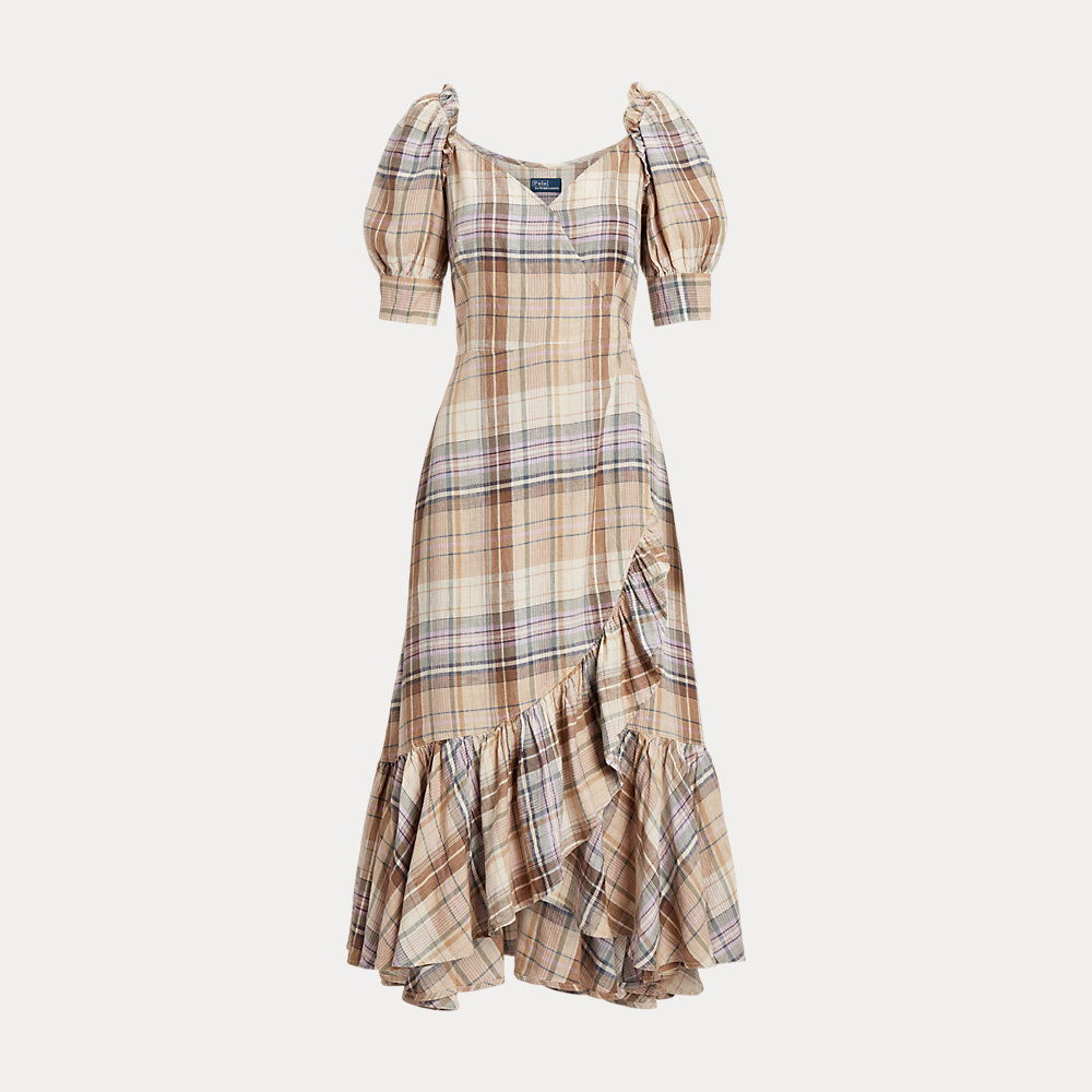 POLO RALPH LAUREN Plaid Linen Wrap Dress Endource