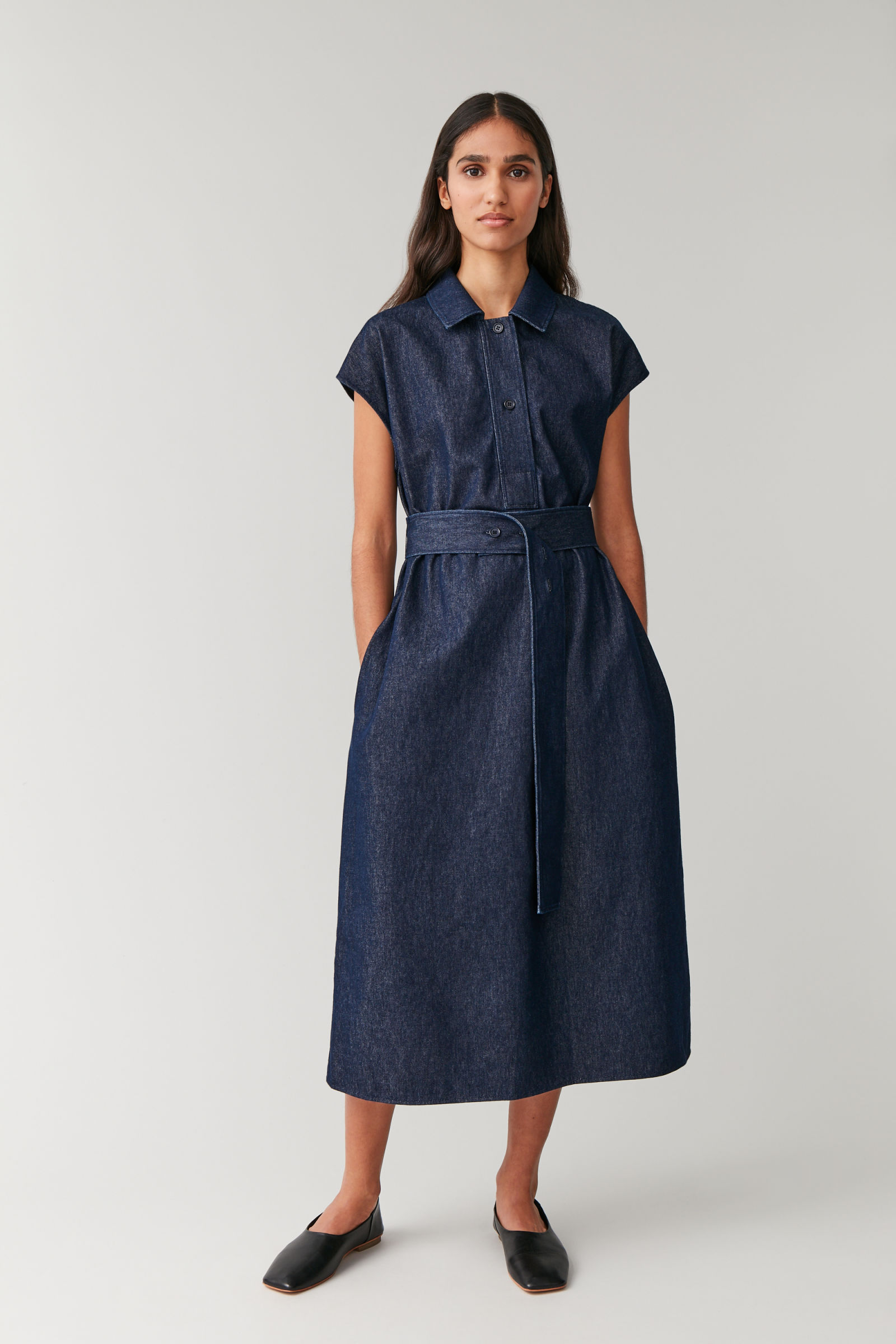 COS Belted Organic Cotton Denim Dress