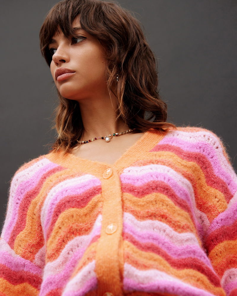 Oliver Bonas Fluffy Orange Knitted Cardigan