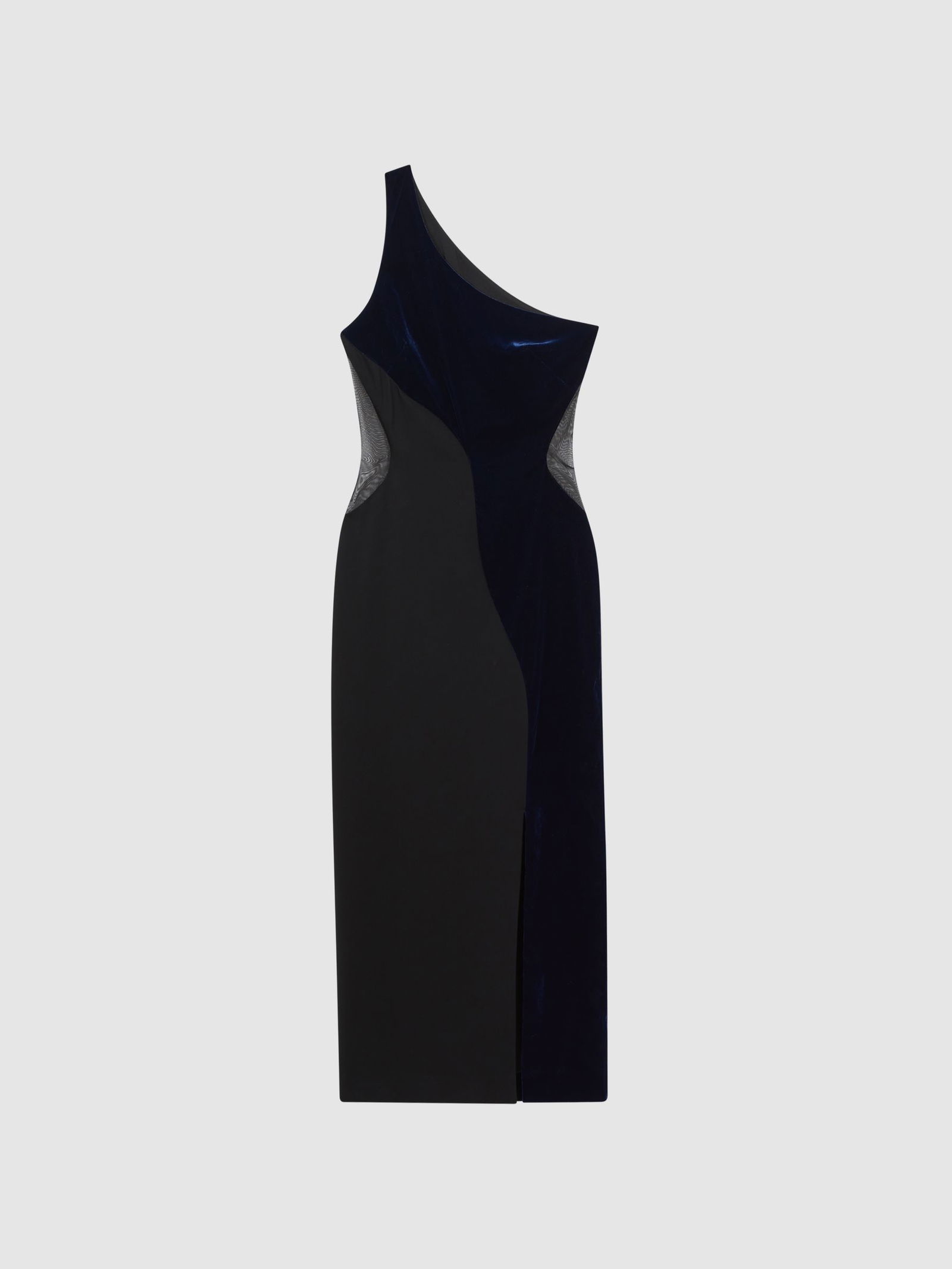 strapless open back dress Royal Blue Satin One Shoulder Split Asymmetric Bodycon Midi Dress