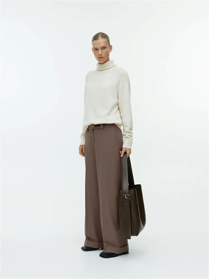 ARKET Turn Up Wool Trousers in Brown | Endource