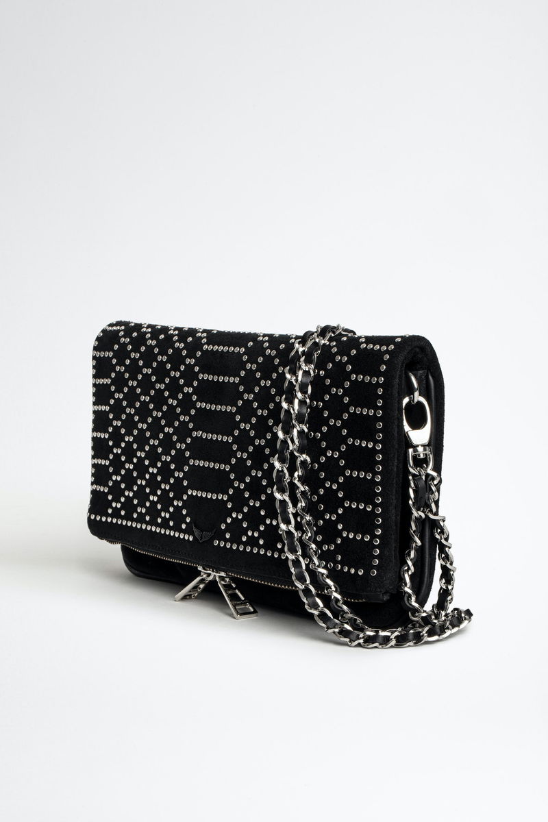 Rock Suede Scale Studs Clutch In Black