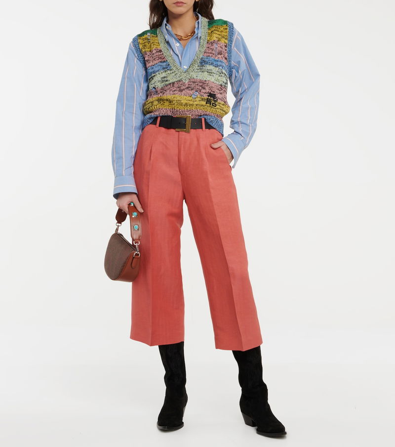 ETRO High-Rise Linen And Silk Culottes in Red