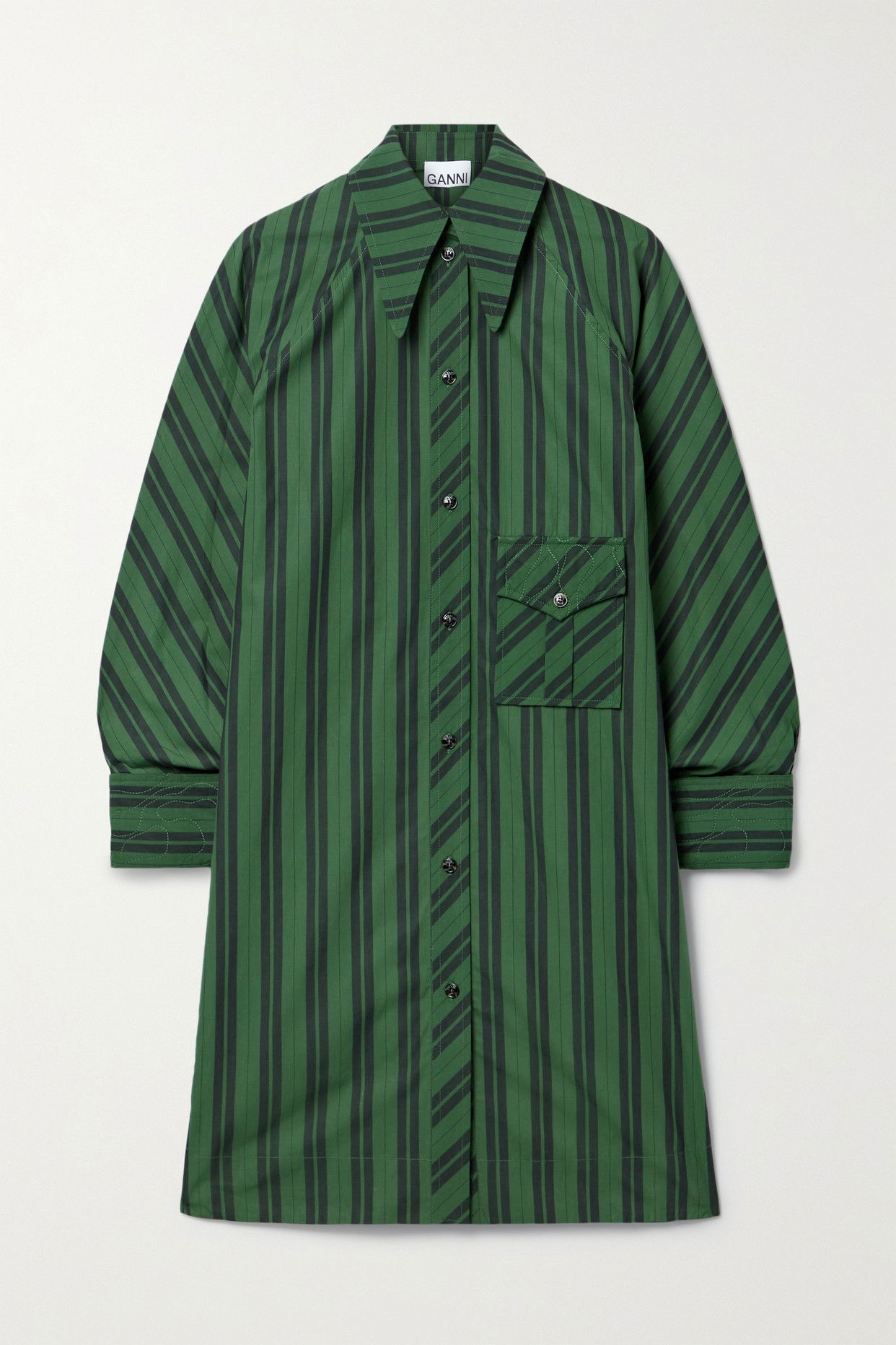 ganni striped cotton shirt dress Ganni Striped Cotton-poplin Mini Shirt Dress