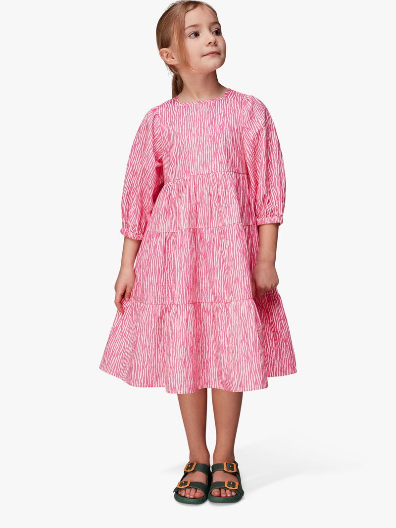 WHISTLES Romy Uneven Lines Tiered Dress in Pink/Multi Endource