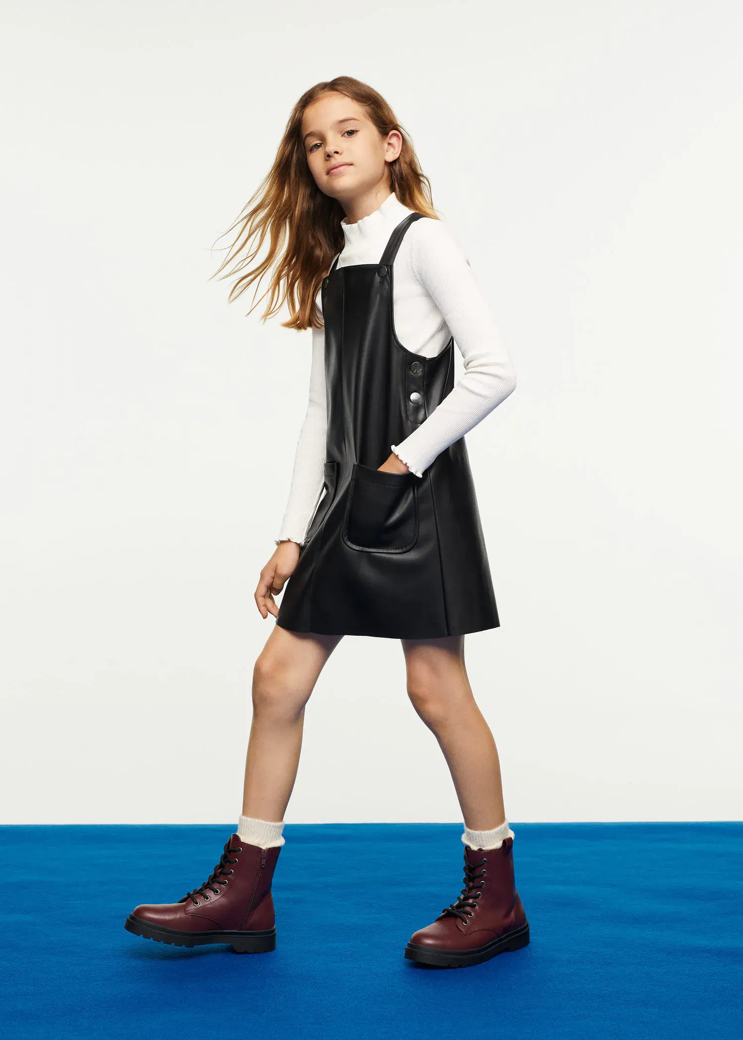 MANGO Faux-Leather Pinafore Dress | endource