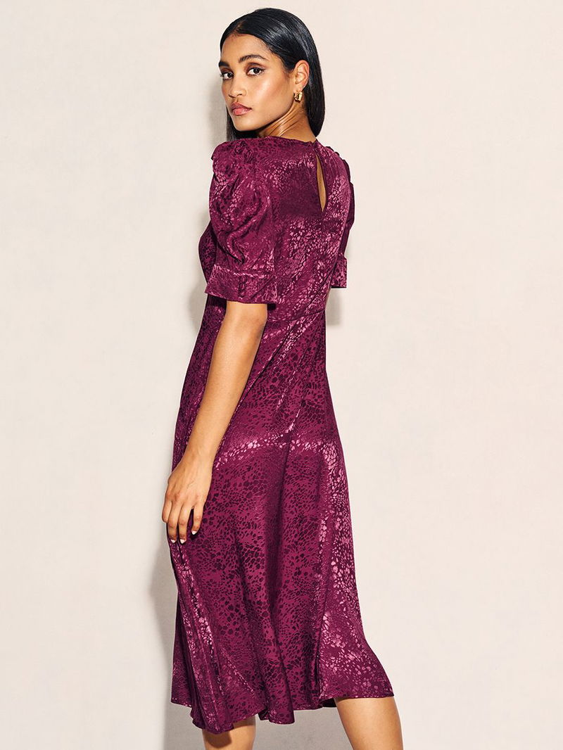red satin jacquard moira midi dress Red Satin Jacquard Moira Midi Dress
