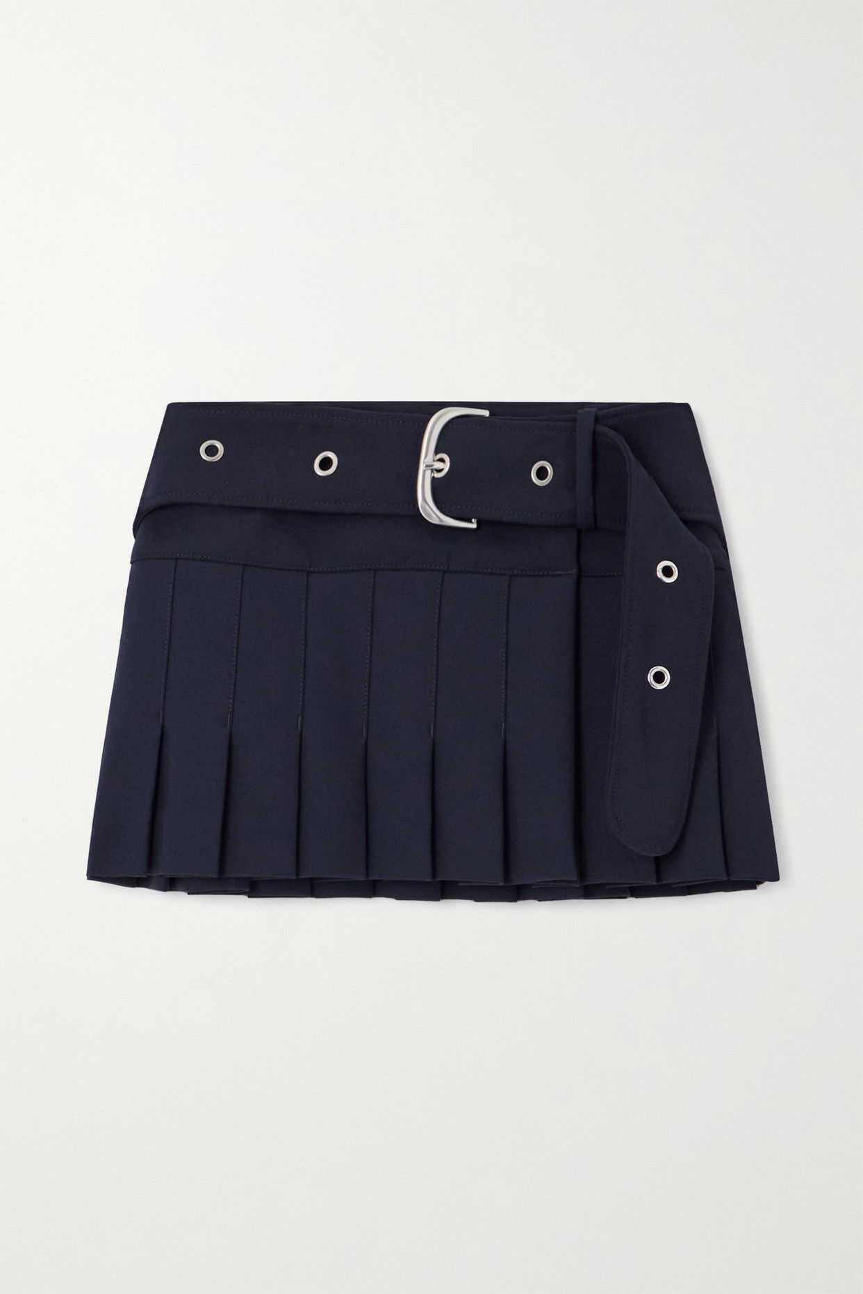 Off-White Belted Pleated Wool-Blend Mini Skirt in Blue | Endource