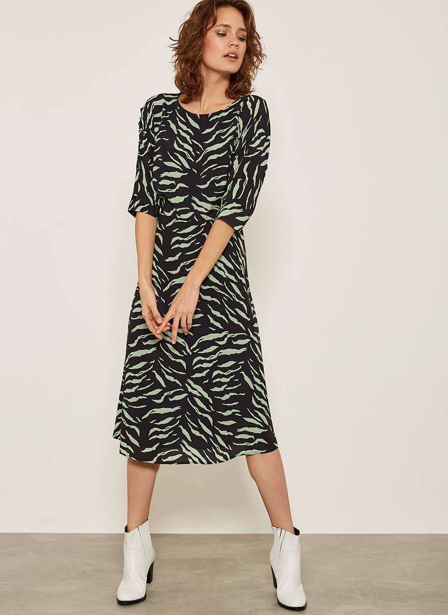 midi off shoulder dress with sleeves Off-Shoulder Lace-Up A-Line Midaxi Dress in Black - XS