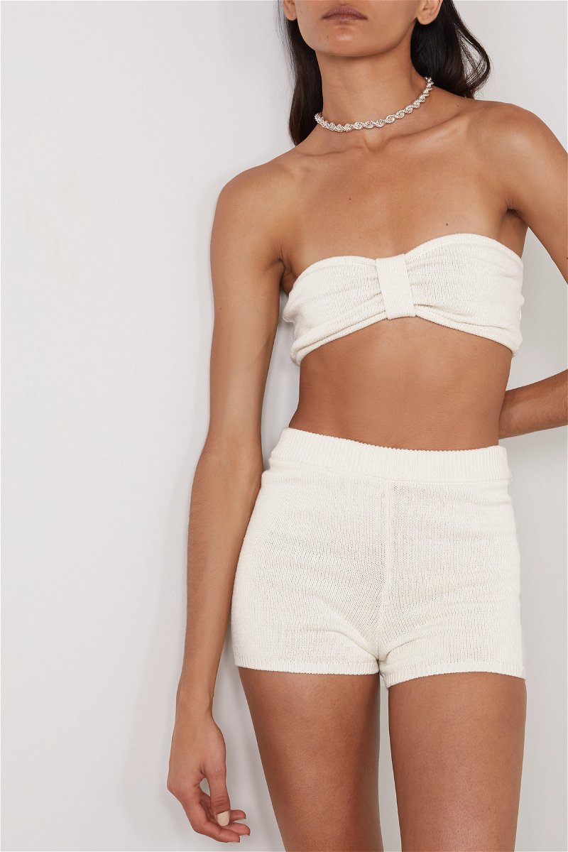 REFORMATION Paradiso Organic Cotton Strapless Bra And Shorts Set in Cream