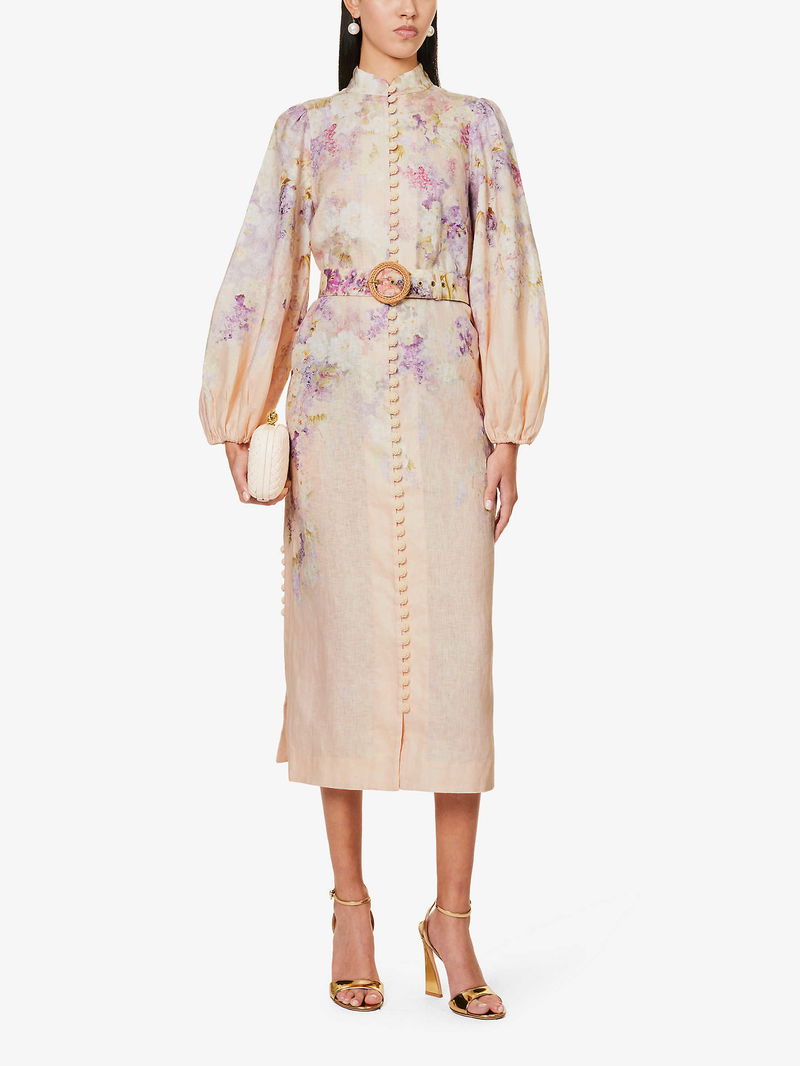 ZIMMERMANN Lyrical Floral-Print Linen Midi Dress | endource