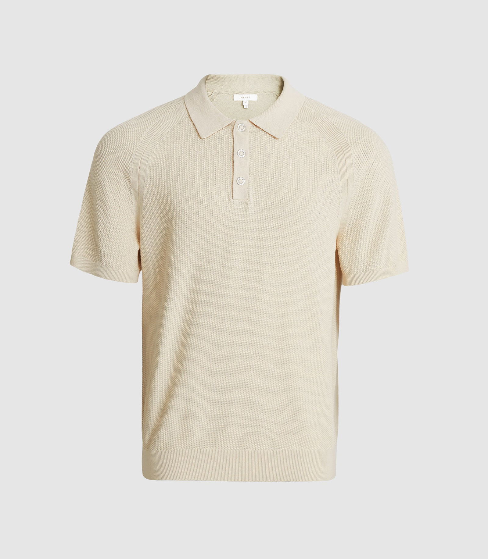 REISS Alain Press Stud Textured Polo Shirt in Stone | Endource