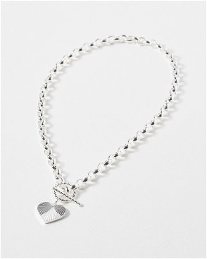 Missoma Ridge Heart Charm Necklace Silver Plated