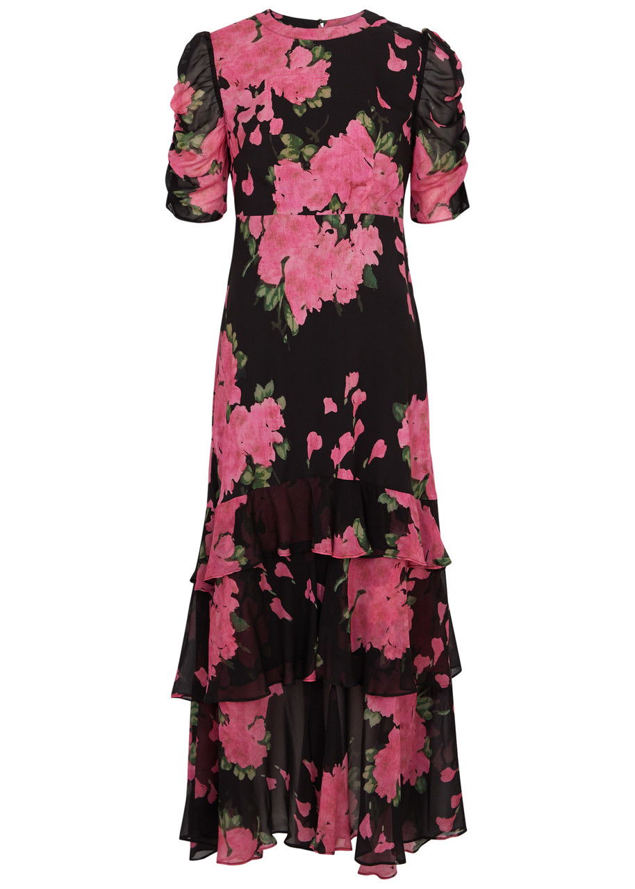 Pink Evelyn floral-print ruffled silk gown, Erdem