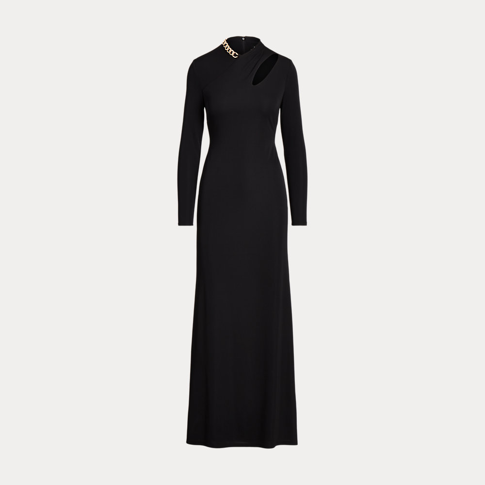 LAUREN RALPH LAUREN Chain-Trim Jersey Long-Sleeve Gown | Endource