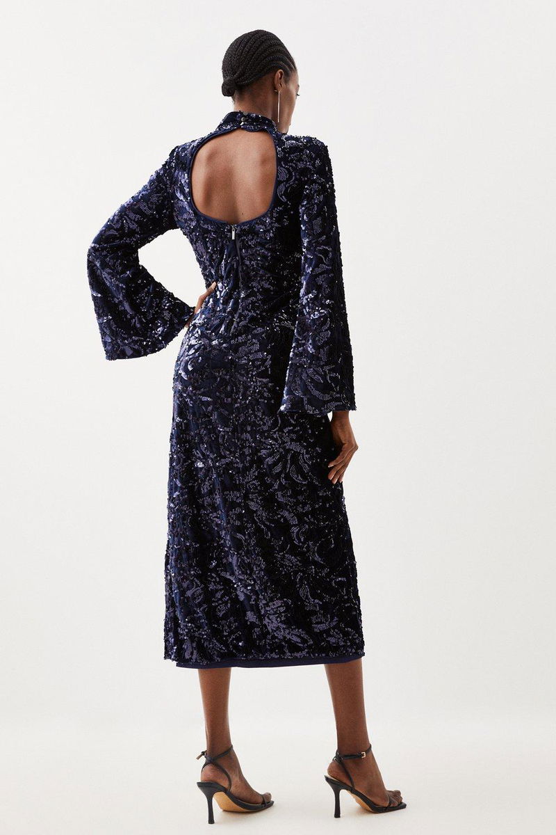 karen millen blue velvet dress Sequin Woven Split Detail Midi Honeymoon Outfits Color:Blushing Bride Bouquet Ultimate Birthday Outfit Ideas: