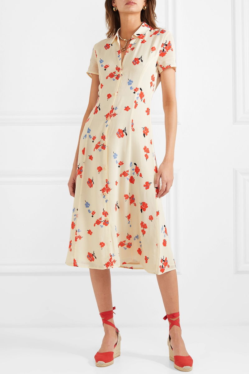 REFORMATION Sheila Floral-Print Georgette Midi Dress endource