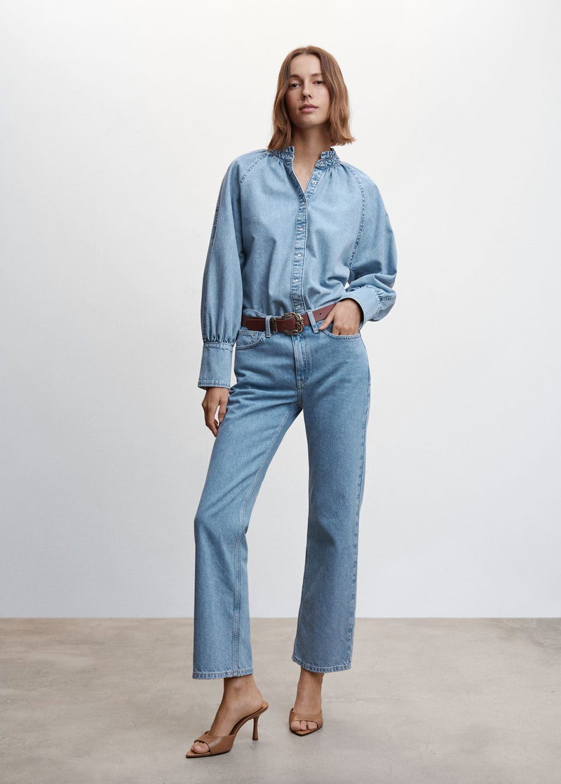 MANGO Puffed Sleeves Denim Shirt in Light Blue | Endource
