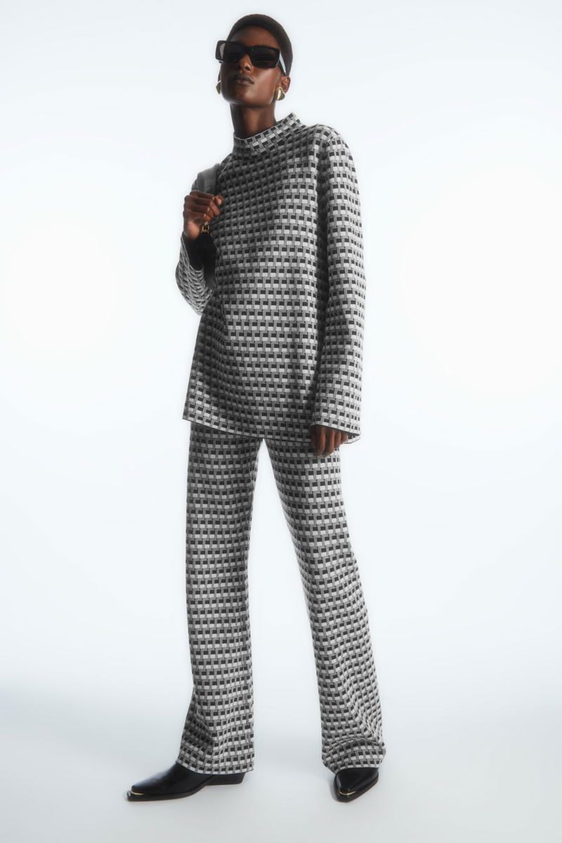COS Checked Jacquard-Knit High-Neck Top in BLACK / STRIPED | endource