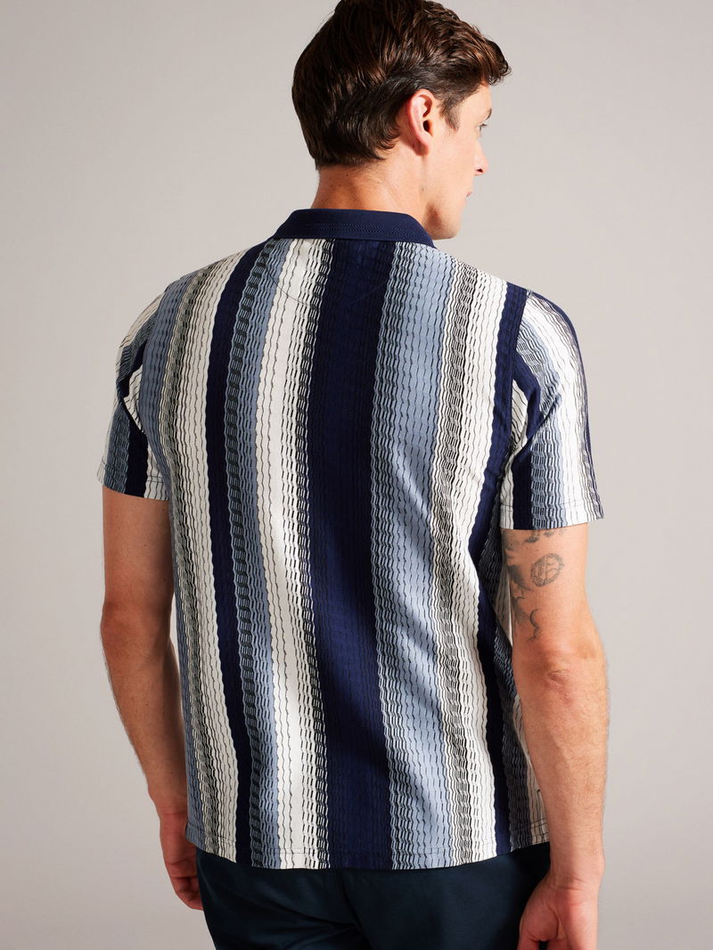 TED BAKER Walraf Textured Stripe Zip Polo Top in Blue/Multi | Endource