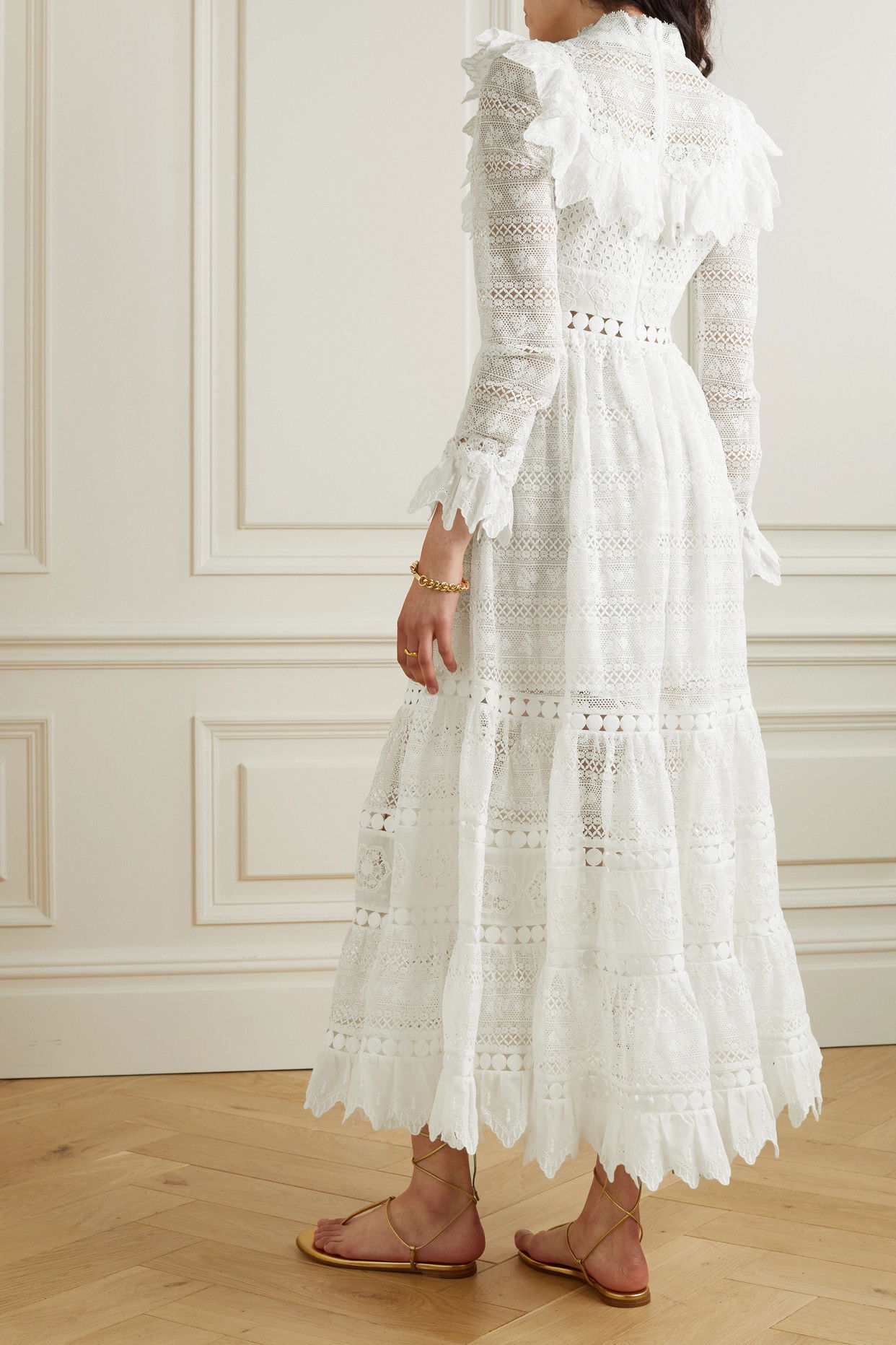 ZIMMERMANN Ruffled Tiered Crocheted-Lace Midi Dress | endource
