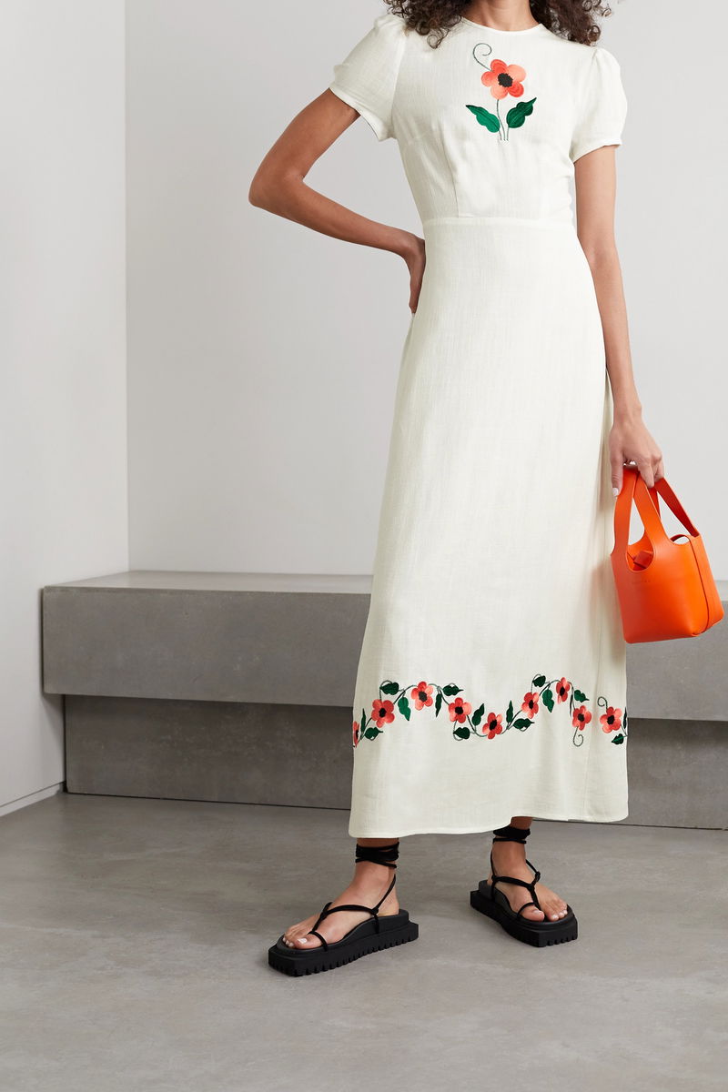 RIXO Aurelia Embroidered Voile Maxi Dress