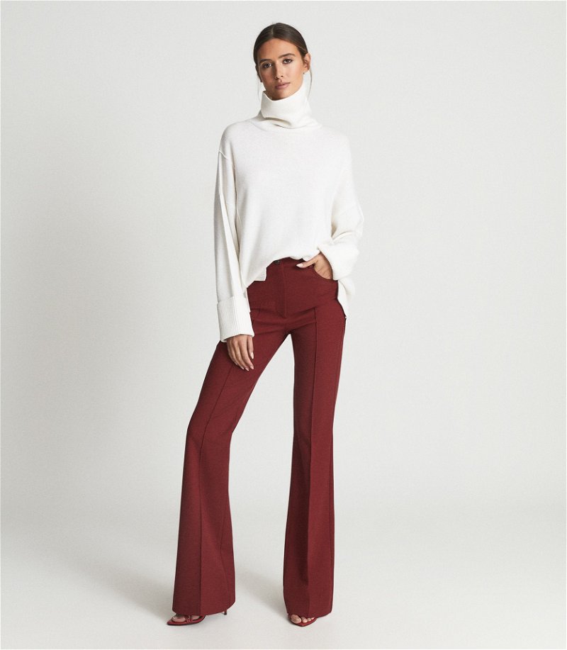High-waist, flared trousers - Dark Red