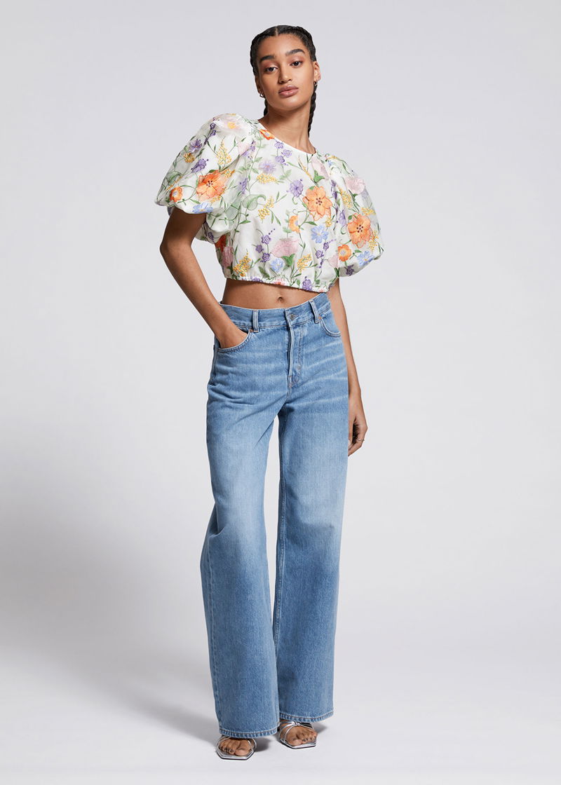 & OTHER STORIES Voluminous Puff Sleeve Embroidered Blouse in White ...