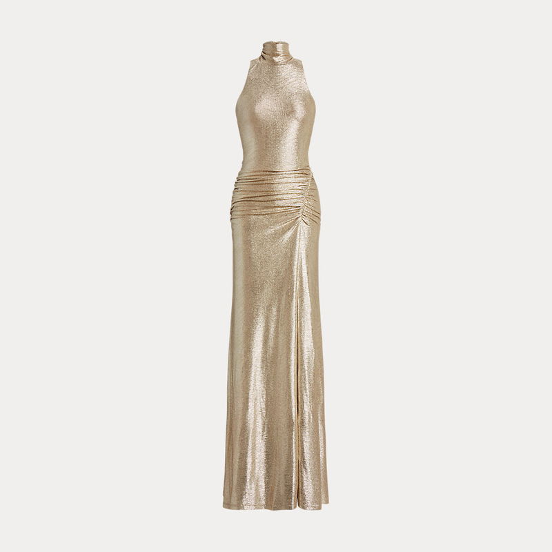 LAUREN RALPH LAUREN Metallic Sleeveless Roll Neck Gown | endource