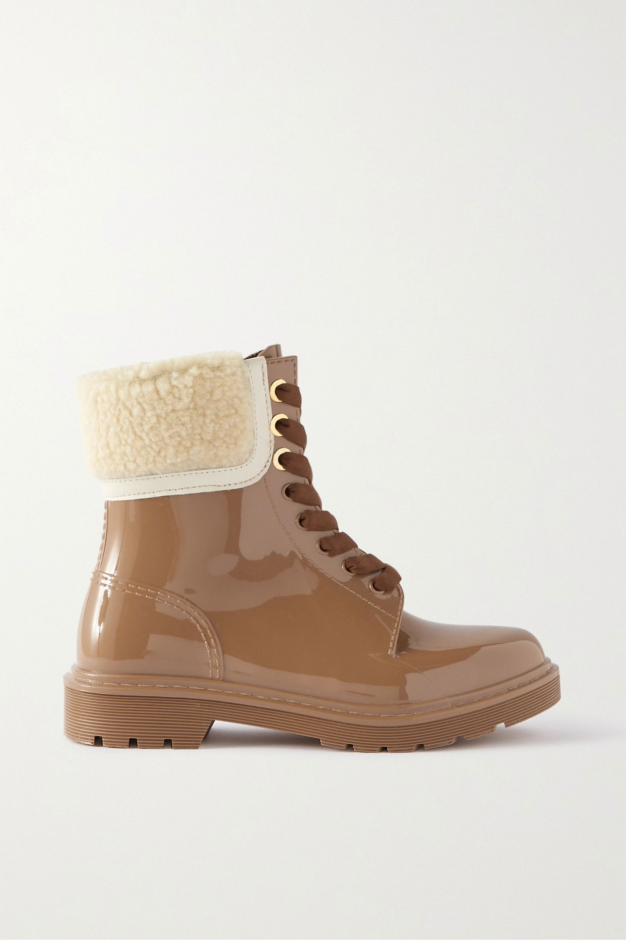 SEE BY CHLOÉ Florrie Shearling-Trimmed Glossed-Rubber Rain Boots