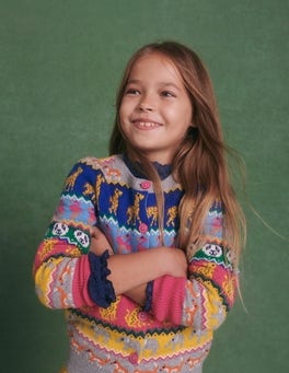 Gilet Fille Mini Boden Fair Isle 5-6 Ans - Multicolore, Coton Et Laine, Boutonnage