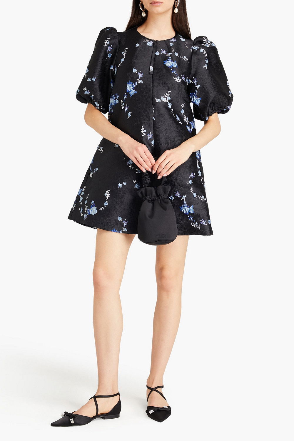 knee length dresses for ladies GANNI | Floral Jacquard-Pattern Mini Dress main image 0