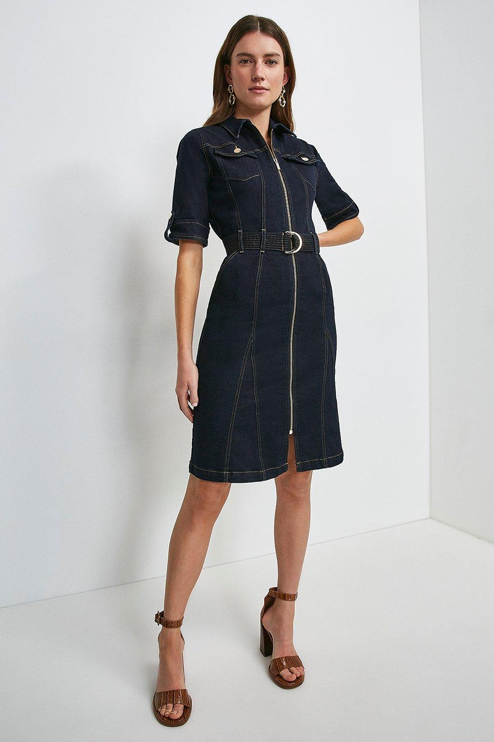 KAREN MILLEN Zip Godet Denim Dress | endource