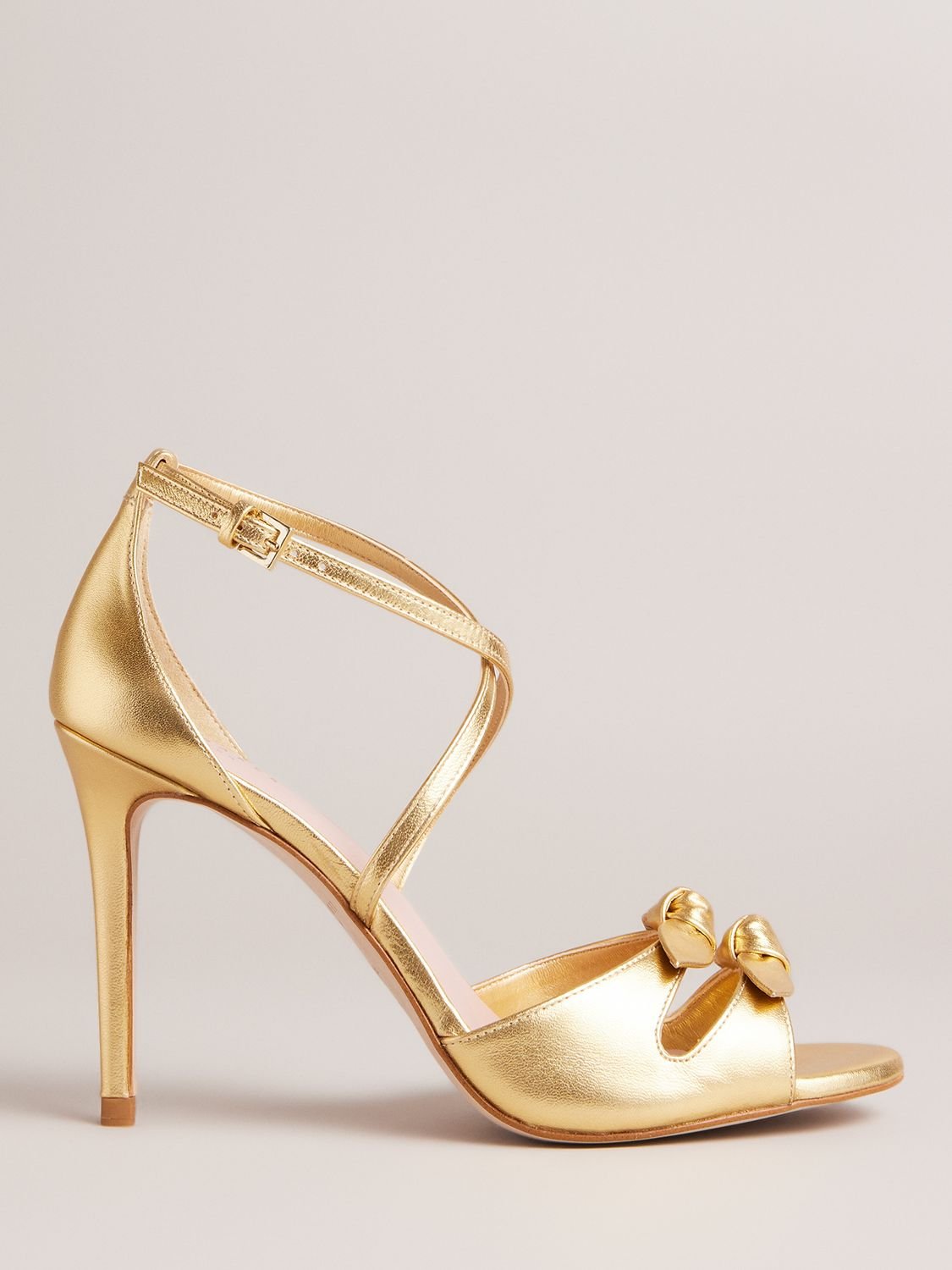 TED BAKER Bicci Bow Stiletto Heel Sandals in Gold | Endource