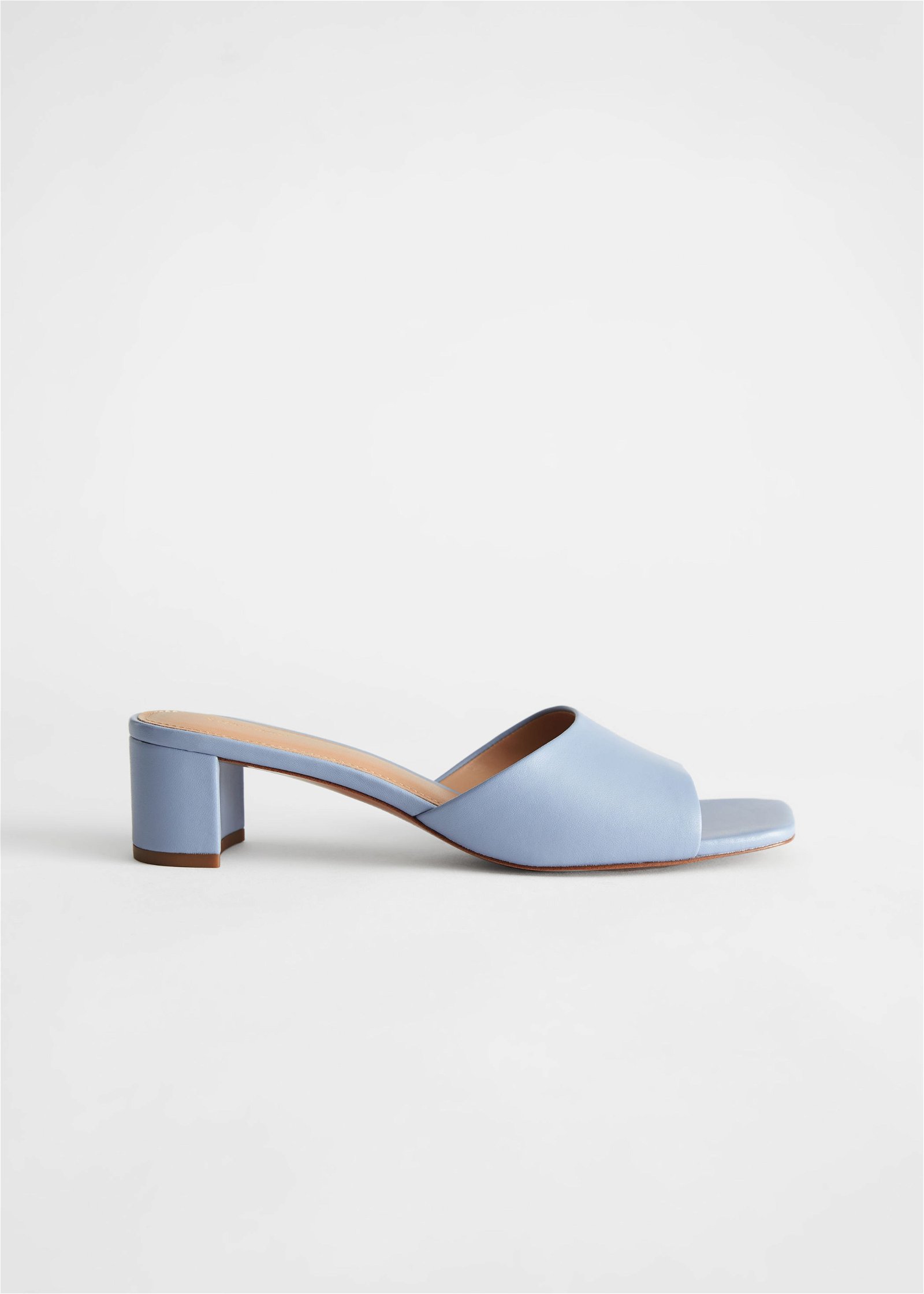 & OTHER STORIES Heeled Leather Square Toe Sandal in Blue | Endource