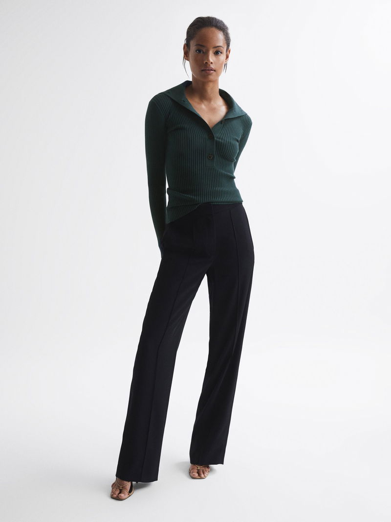 REISS Maia Button Collar Jumper Top in Teal Endource