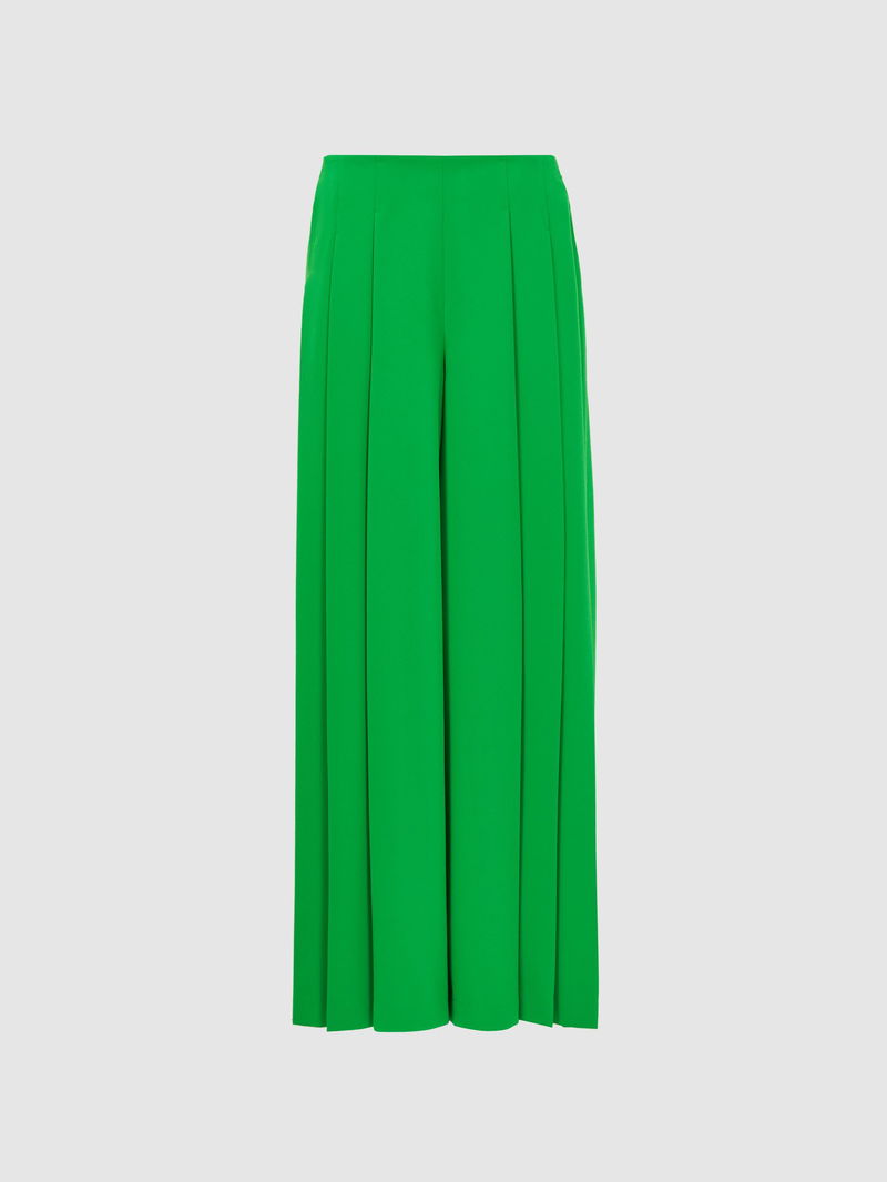 Floerns Women's Casual Wide Leg High Waisted Palazzo Pleated Pants Trousers  Green S at  Women's Clothing store