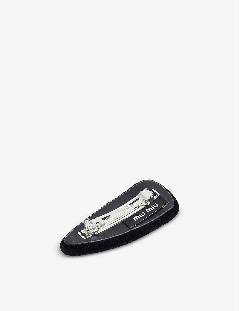 MIU MIU Branded Velvet-Covered Brass Hair Clip | endource display picture 3
