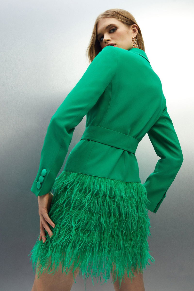 karen millen green feather dress Buy Karen Millen Feather Strap Ponte Mini Dress In Green
