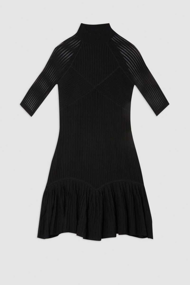 KAREN MILLEN Viscose Blend Sheer Knit Peplum Mini Dress endource
