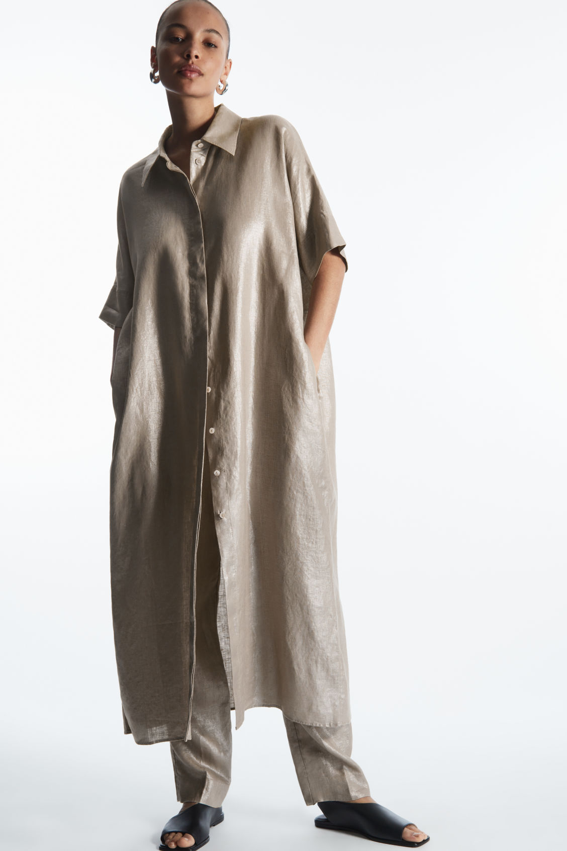 cos metallic linen shirt dress COS | Dresses | Cos Oversized Metallic Linen Maxi Shirt Dress Sz 34 Nwt