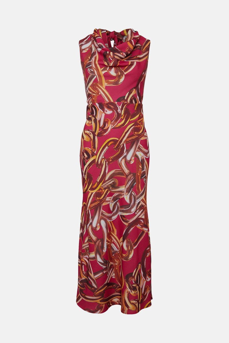 Karen Millen Chain Fluid Crepe Wrap Woven Maxi Dress Endource