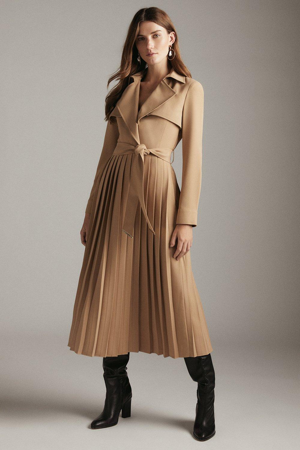 karen millen pleated trench dress KAREN MILLEN Woven Pleated Midi Trench Dress