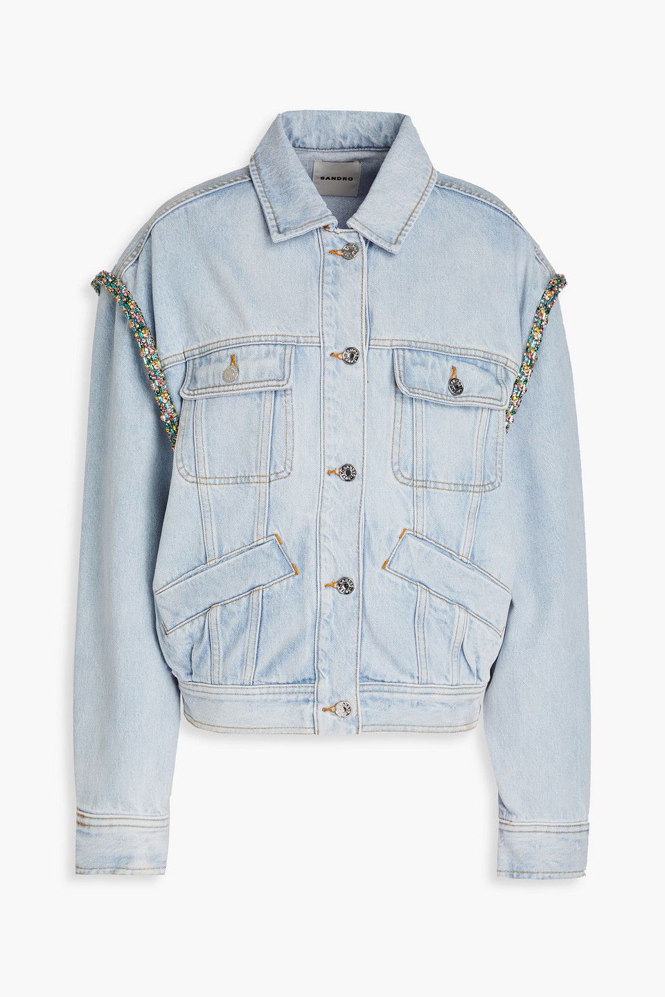 SANDRO Crystal-Embellished Denim Jacket in Blue | Endource