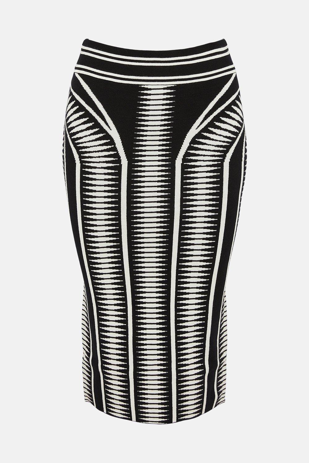 Tailored Corset Waist Striped Midi Skirt