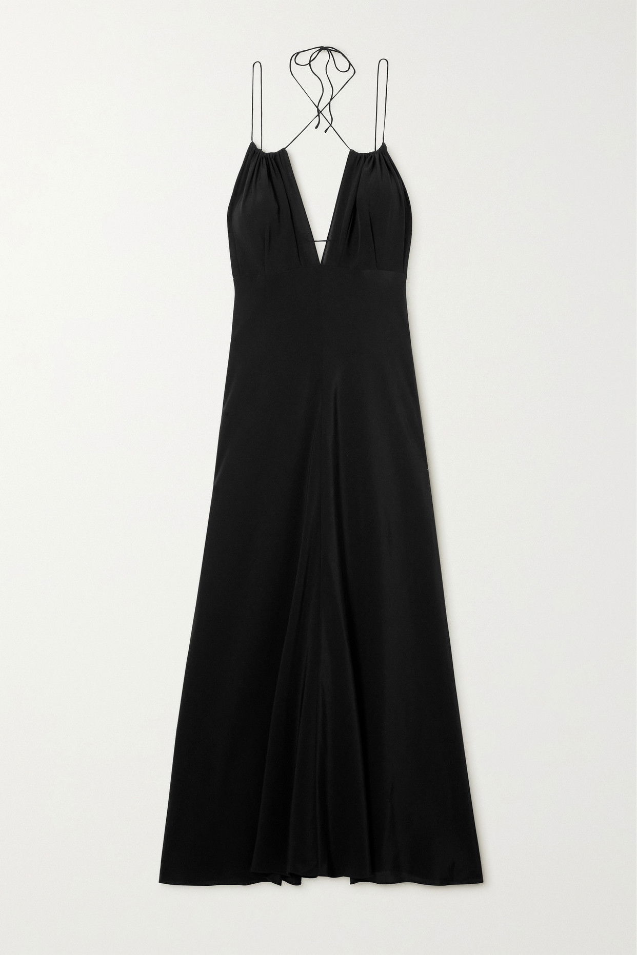 toteme gathered silk dress TOTEME Gathered Silk Crepe De Chine Halterneck Maxi Dress