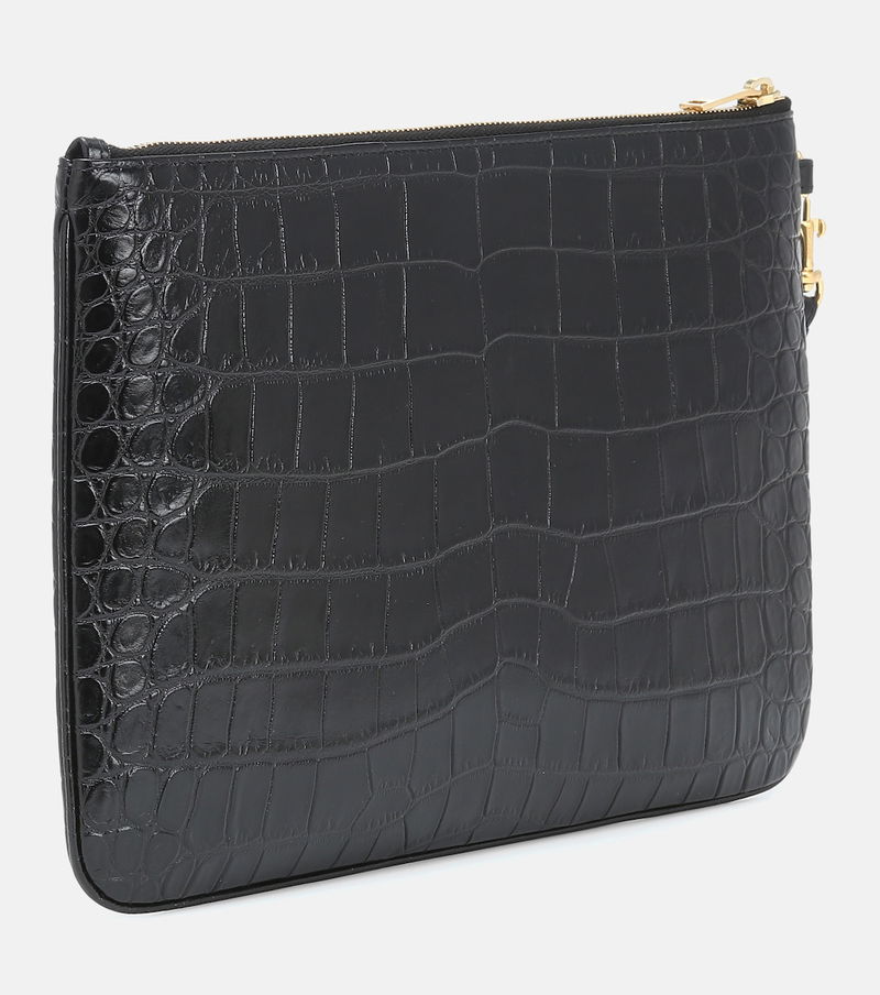 Cassandre Croc Effect Leather Clutch in Green - Saint Laurent