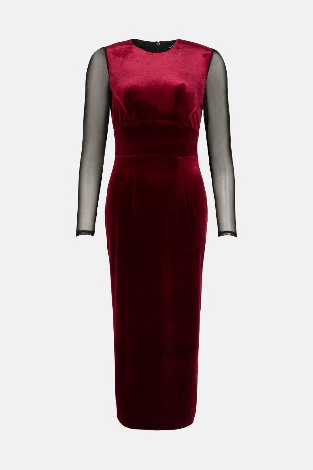 KAREN MILLEN Velvet Power Mesh Sleeve Jersey Maxi Dress Endource